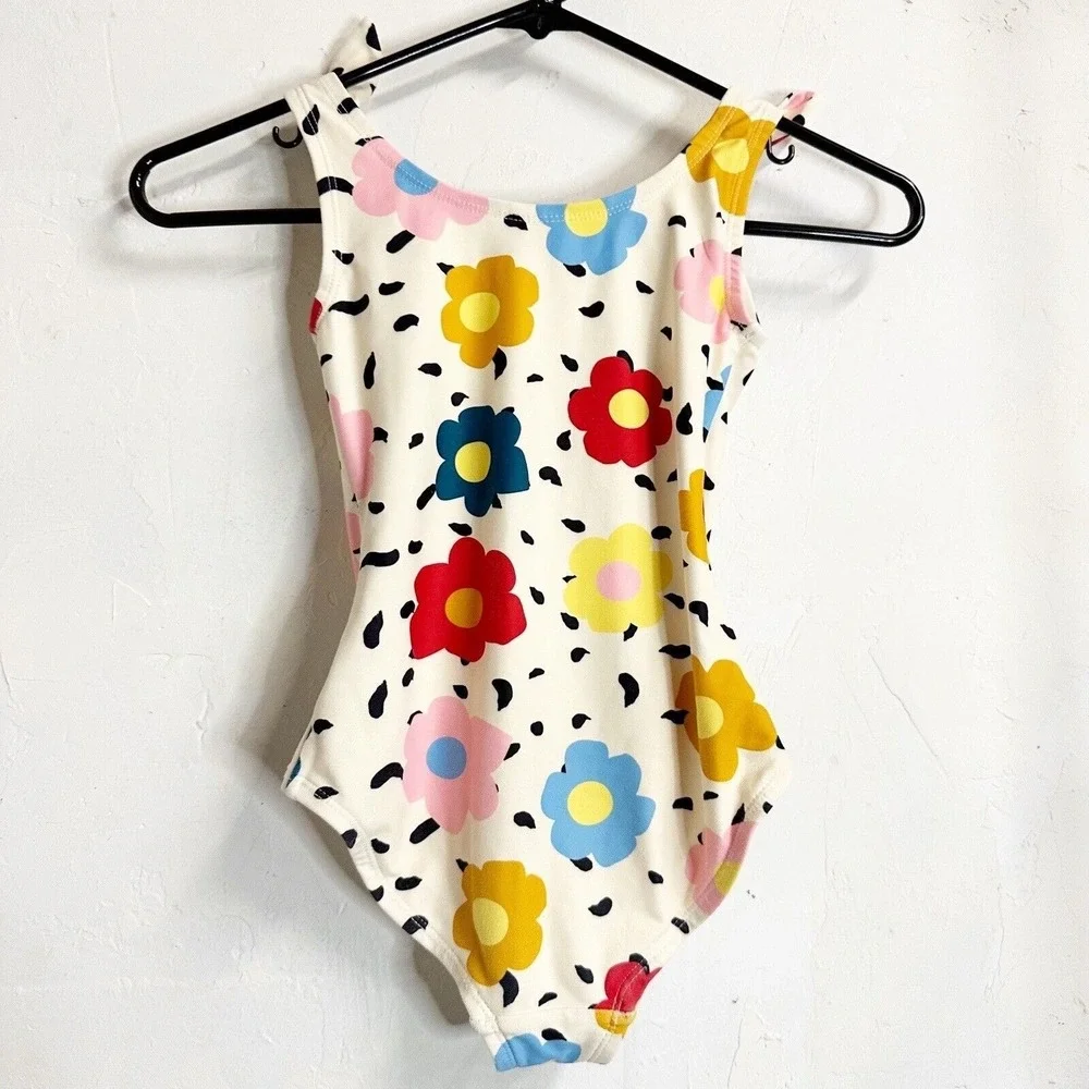 Hanna Anderson Girls 6-7 One Piece Floral Swimsuit Bows Beach Summer